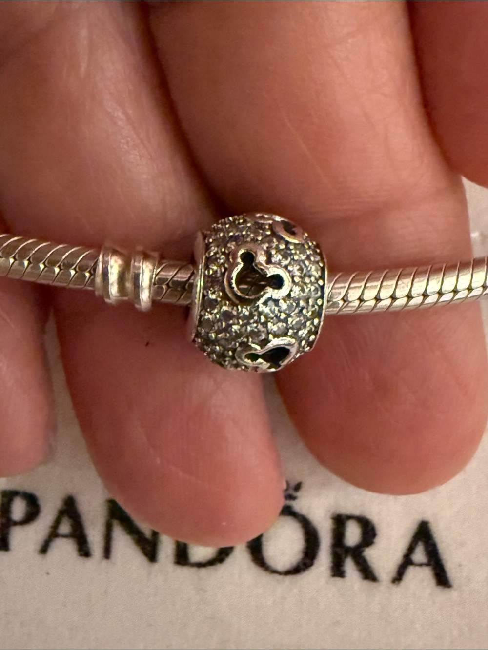 Pandora Silver Mickey Cutout Pavé Spacer Charm